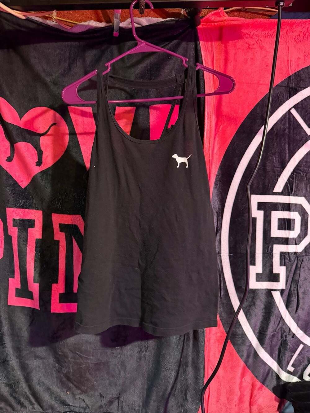 Victoria's Secret PINK Black Racerback Tank Top with Logo Dog